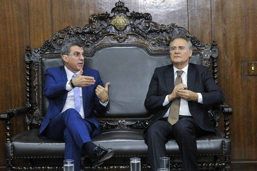 O senador Romero Jucá (esq.) com o presidente do Senado, Renan Calheiros.