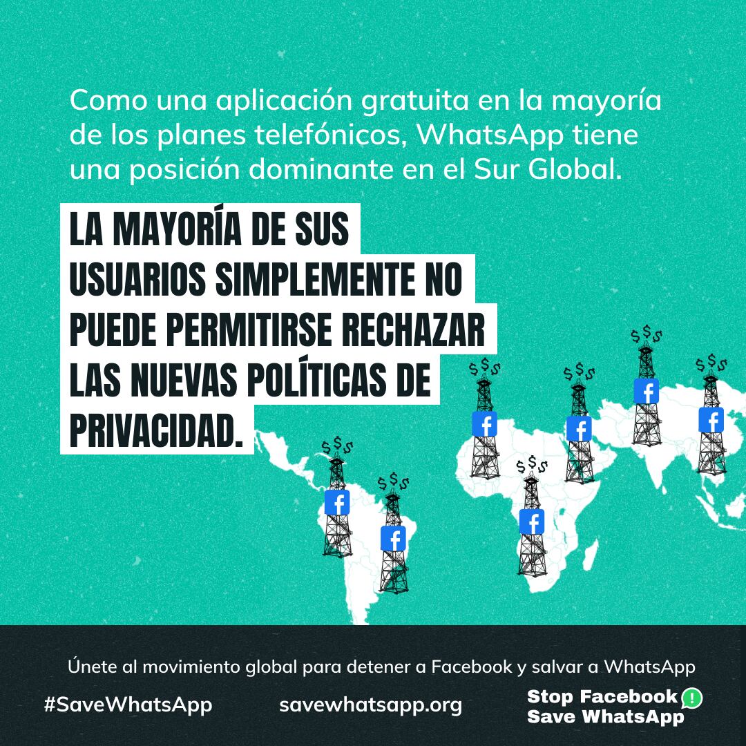 Publicidade em espanhol da campanha Parem o Facebook Salvem o WhatsApp. 