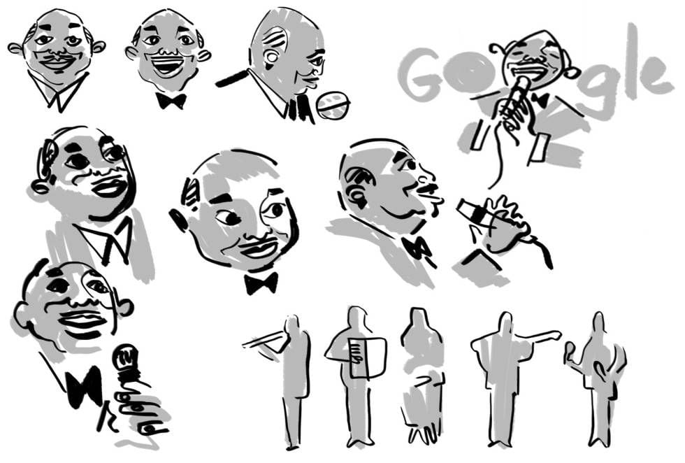 Os esboços do doodle que homenageou Lupicínio Rodrigues.