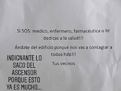 Imagem da advertência enviada ao farmacêutico Fernando Gaitán no elevador de seu prédio de Buenos Aires.