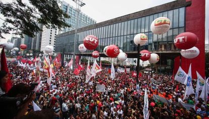 Ato na Paulista contra a proposta de reforma na Previdência em março.