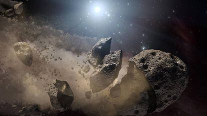 Recriação artística de um asteroide se desintegrando