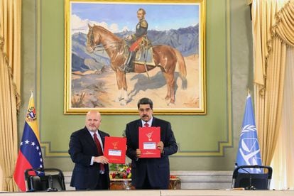 Nicolás Maduro presidente de Venezuela y Karim Khan de la corte penal internacional