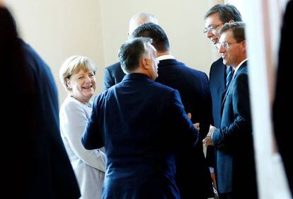 A chanceler Angela Merkel, no sábado durante uma reunião sobre os refugiados realizada em Viena