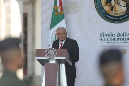 O presidente do México, Andrés Manuel López Obrador, na comemoração do aniversário de Simón Bolívar na Cidade do México.