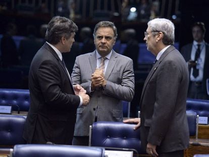 Os opositores Cunha Lima, Aécio e Imbassahy, no Senado.