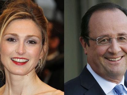 Montagem da atriz Gayet e Hollande./V.H.T.S.(AFP)|VÍDEO:REUTERS