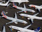 Aviones 737 MAX de distintas aerolíneas aparcados en las instalaciones de Boeing en Seattle (Washington, EE UU).