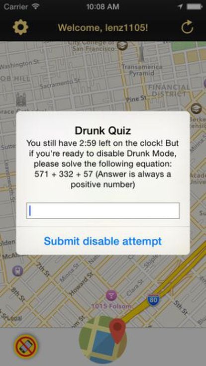 Para desativar o Drunk Mode, o usuário deve fazer contas aritméticas que demonstrem sua sobriedade.