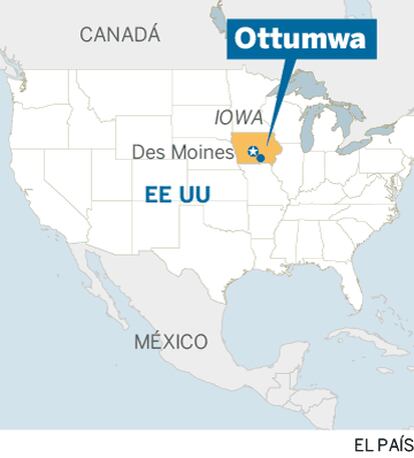 Localização de Ottumwa no mapa dos EUA (em espanhol).