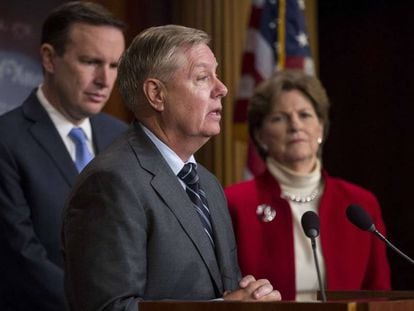 O senador republicano Lindsey Graham na quarta-feira, em uma conferência de imprensa no Capitólio.