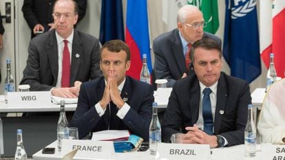 O presidente francês, Emmanuel Macron, junto a seu homólogo brasileiro, Jair Bolsonaro, no G20 de Osaka.