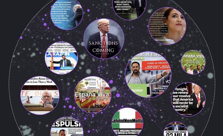 Seleção de memes das contas de Salvini, Trump, Ocasio-Cortez, Abascal e Sanders
