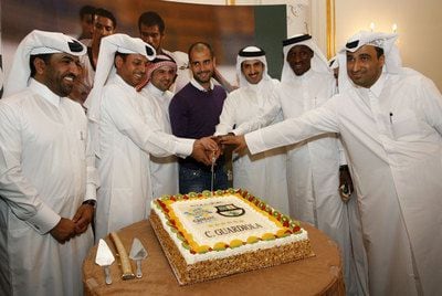 Guardiola, em uma viagem ao Qatar para promover a candidatura do país como sede da Copa de 2022.