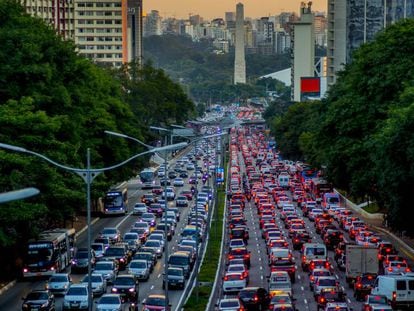Congestionamento na zona sul de São Paulo.