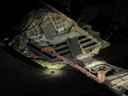 Vista do túnel escavado em Teotihuacán