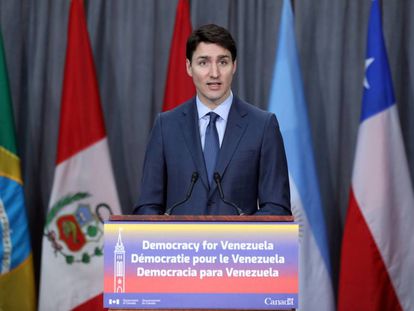 O primeiro-ministro canadense, Justin Trudeau, no começo da reunião do grupo de Lima na segunda-feira em Ottawa.