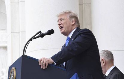 O presidente dos Estados Unidos, Donald Trump, durante um discurso nesta segunda-feira.