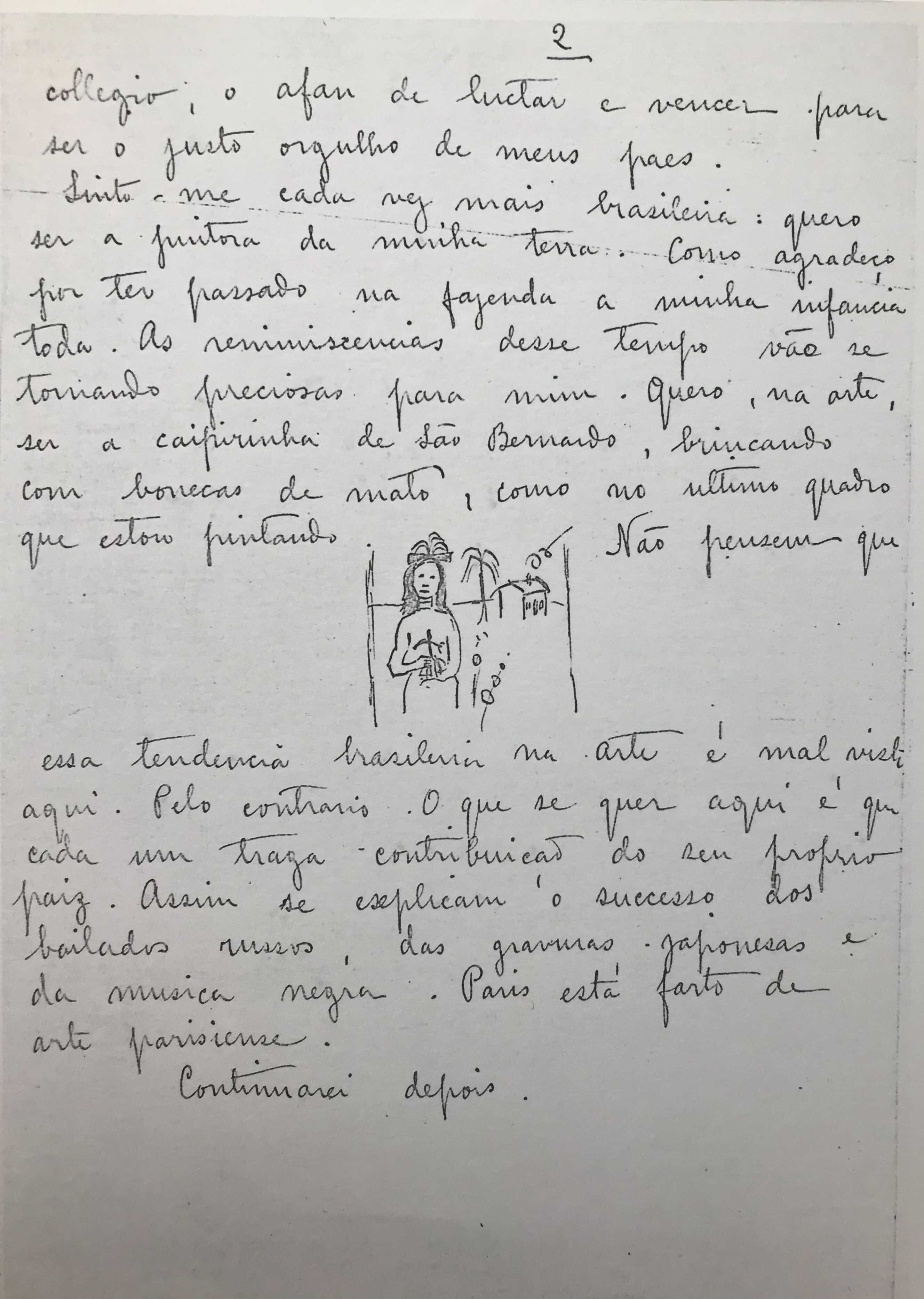A carta em que Tarsila contra a sua família desde Paris que está pintando a obra agora à venda.