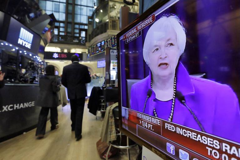 Presidenta do Fed, Janet Yellen, durante anúncio da alta de juros.