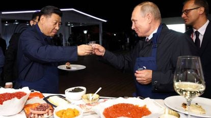 O presidente chinês, Xi Jinping, e seu colega russo, Vladimir Putin, na semana passada em Vladivostok.