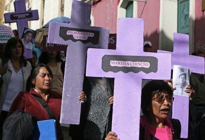 Ativistas marcham em La Paz.
