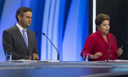 Aécio e Dilma no debate de domingo.