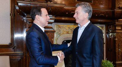 Jo&atilde;o Doria, prefeito de S&atilde;o Paulo, com o presidente argentino Mauricio Macri