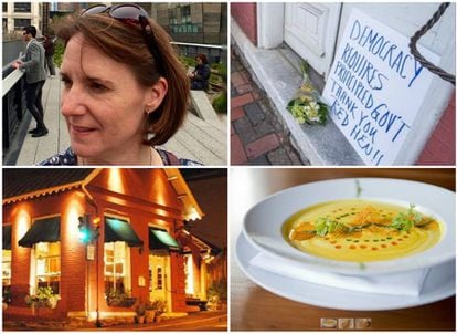 Stephanie Wilkinson, mensagem de agradecimento ao restaurante, sua fachada e um dos pratos