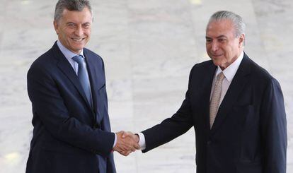 Os presidentes Maurício Macri e Michel Temer, em um encontro em Brasília.