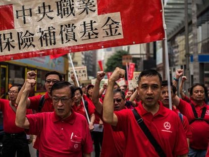 Manifestação pelo Dia do Trabalho em Hong Kong