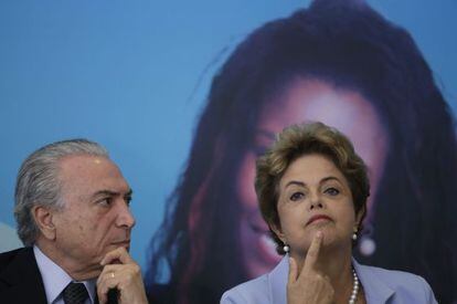 Temer e Rousseff em evento em Bras&iacute;lia.