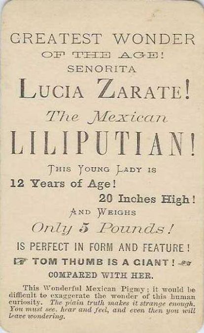 Cartaz em que se anunciava Luzia Zárate como "a maior maravilha da época".