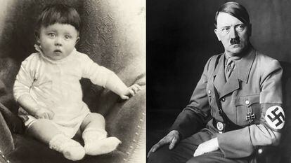 À esquerda, Adolf Hitler em 1889. À direita, retratado em uma data indeterminada dos anos trinta do século passado.