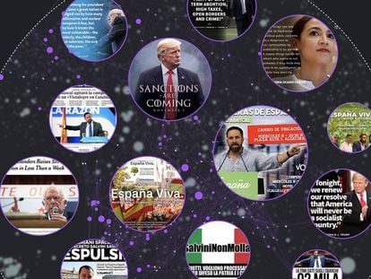 Seleção de memes das contas de Salvini, Trump, Ocasio-Cortez, Abascal e Sanders