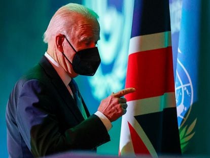 Joe Biden, presidente dos EUA, em um evento sobre desmatamento na cúpula do clima de Glasgow.