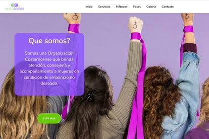 Site da ‘Mulher no poder’, uma organização da Costa Rica que se apresenta em redes sociais como uma clínica de aborto.