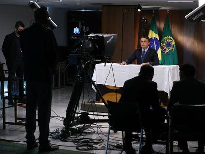 Imagem divulgada pela Presidência do Brasil mostra Bolsonaro gravando o discurso para a 75ª Assembleia Geral da ONU, em 16 de setembro.