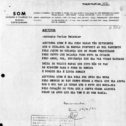 Letra de 'Adivinha', música inédita de Belchior, encontrada no acervo do Arquivo Nacional.