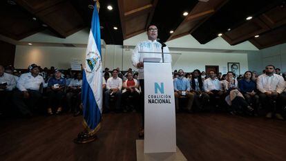 O dirigente Yubrank Suazo na apresentação da Coalizão Nacional da Nicarágua, nesta terça-feira.