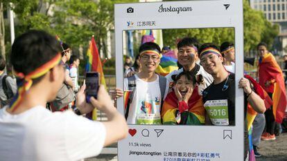 Manifestação em favor da comunidade LGTB em Nanquim, no domingo