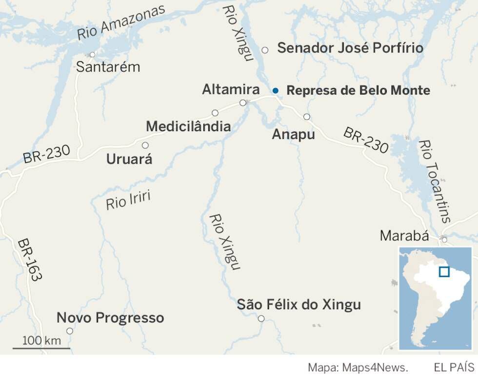 Mapa da região de Altamira, no Pará.