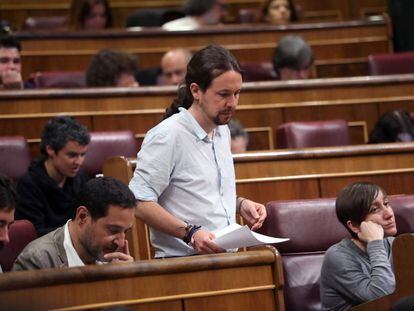 O líder do Podemos, Pablo Iglesias, no Congresso espanhol.