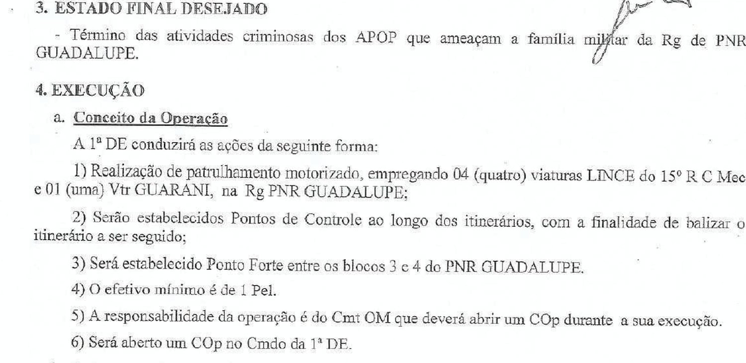 Trecho de Ordem de Operação Nr 001 na comunidade do Muquiço.