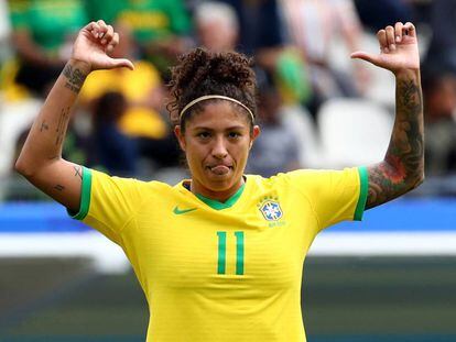 Cristiane comemora gol na estreia do Brasil na Copa do Mundo.