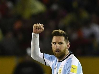 Messi comemora classificação da Argentina na última rodada das eliminatórias.