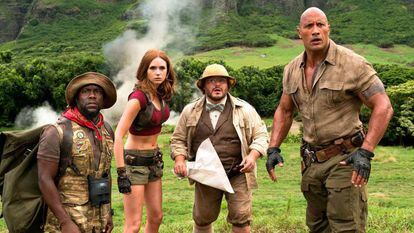 O quarteto protagonista de “Jumanji: Bem-vindo à Selva”.