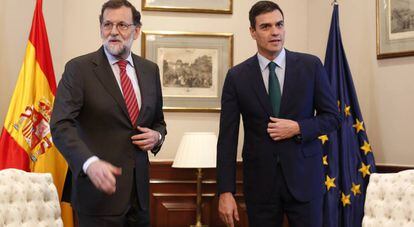 Mariano Rajoy, presidente em exercício, e Pedro Sánchez