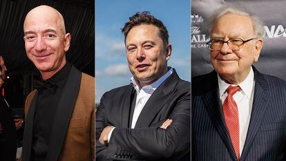 Jeff Bezos, Elon Musk e Warren Buffett.