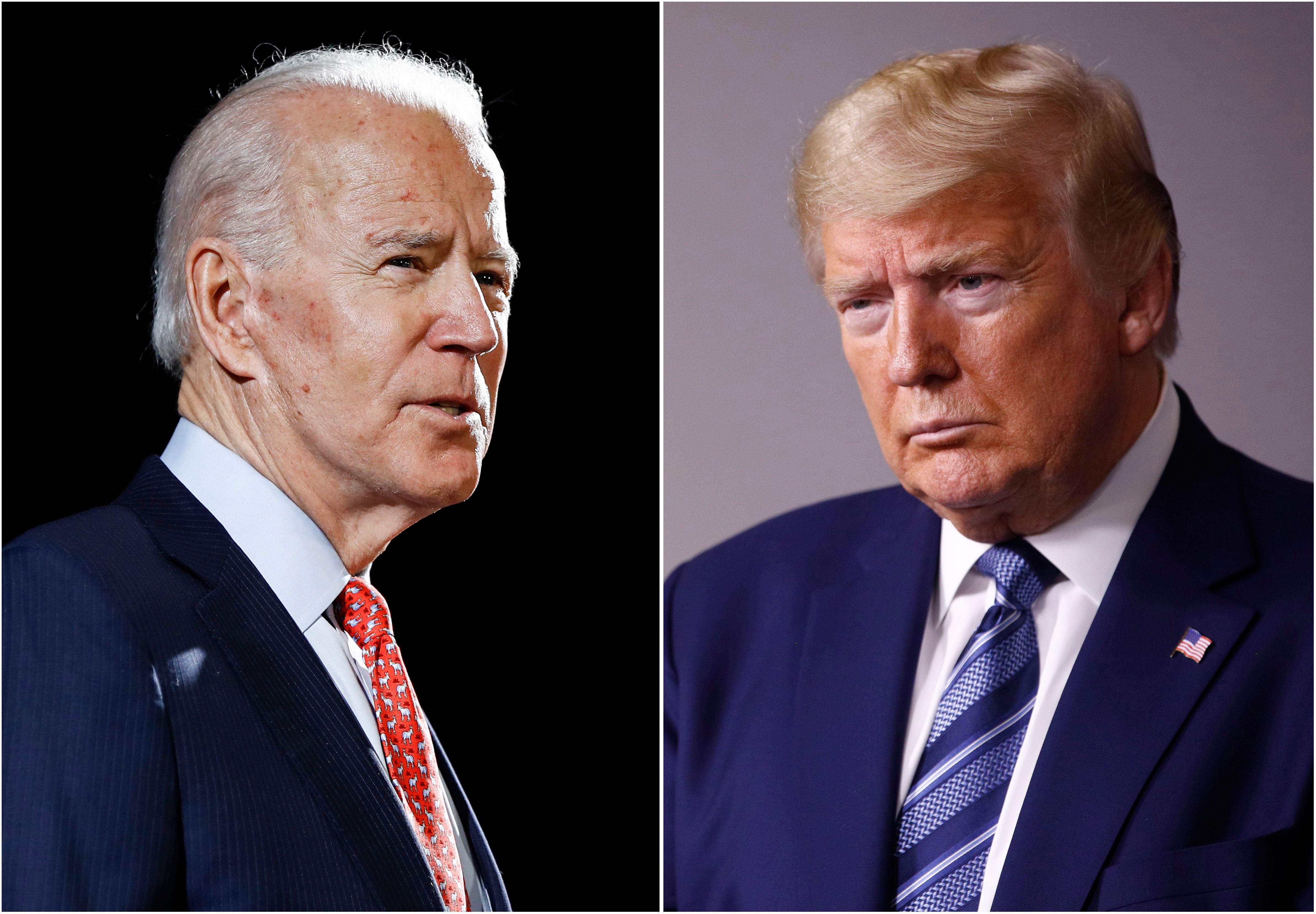 Os rivais Joe Biden e Donald Trump, que se enfrentam em debate nresta terça. 